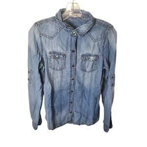 Life in Progress Chambray Denim Button Front Shirt, S